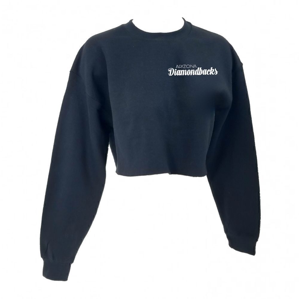 ARIZONA DIAMONDBACKS Double Script Retro Logo BLACK Cropped Crop Top Sweatshirt - Picture 2 of 6